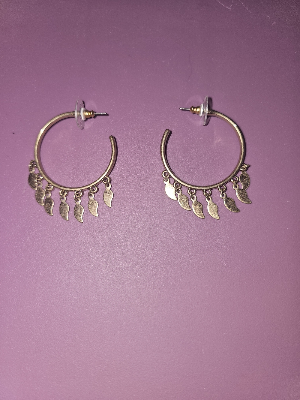 Gold Hoop Dangle Leaf Charm Earrings - Women Jewelry